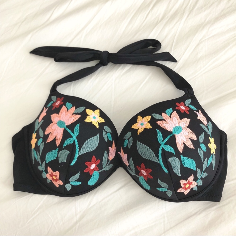 Embroidered Push-up Bikini Top
